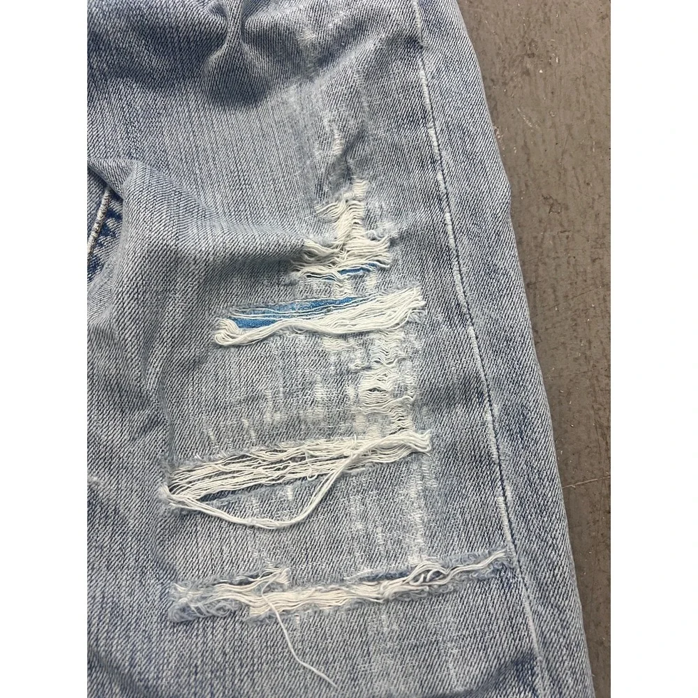 Levi's 501 Straight Jeans Mens 27W Blue Denim Light Wash Button Fly Distressed - Picture 5 of 8